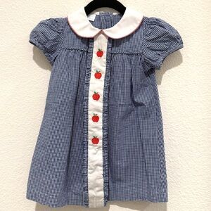 Edgehill Collection Girls blue gingham dress apple embroidery Size 2T
